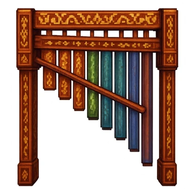 Add traditional Thai patterns and wood texture to the Thai xylophone, preserving the pixel art style and transparent background. sticker