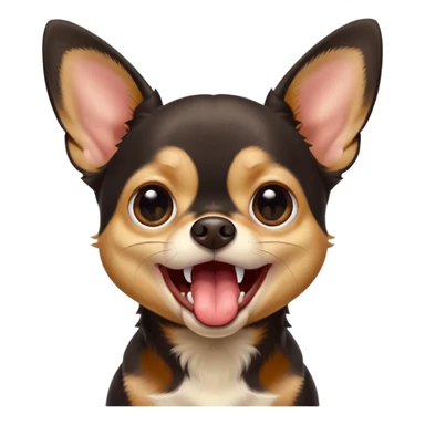 A high-resolution photo-realistic digital illustration of a black and tan chihuahua with big eyes yawning. sticker