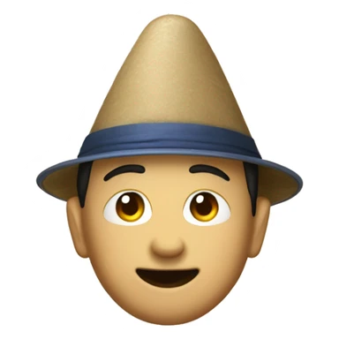 An emoji with a fu man shu and a conical hat sticker