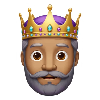Create a cartoon-style emoji of Baltasar, one of the Three Wise Men. Only show his face and crown. He is older, with a black beard, joyful wrinkles, and a purple and gold jeweled crown. Express warmth and wisdom. Colorful and simple, suitable as an emoji. sticker