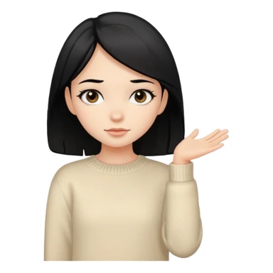 cute girl with black hair, black eyes, cream colored sweater sticker