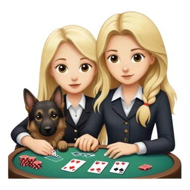 Blonde girl with long hair playing black jack with German shepherd  sticker