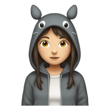 Fille Brune avec un sweat-capuche Totoro gris foncé avec les rond clair de Totoro sur ventre  sticker