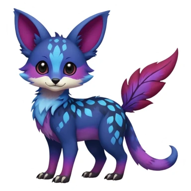 Feral Rare cute realistic edgy black-blue-burgundy-violet-gradients pretty beautiful handsome gorgeous aesthetic colorful vibrant Vernid-Trico-species-Fakemon-creature by LiLaiRa, random markings, tufted ears, full body sticker