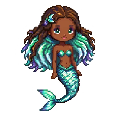 Beautiful mermaid with dark brown skin and iridescent scales sticker