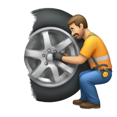 a man fixing a wheel sticker