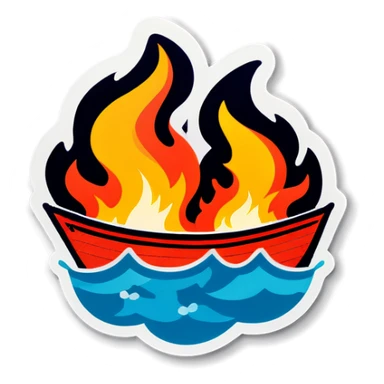 Boat on fire sinking sticker