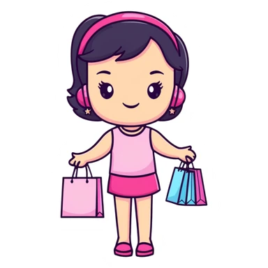 Fashionable girly girl with sparkles, pink accessories, and shopping bags sticker