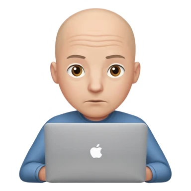 bald guy with macbook sticker