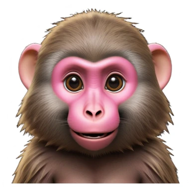 Cinematic Cute Baboon Portrait Emoji, Head tilted playfully and inquisitively, featuring a vibrant Fur of earthy browns with expressive, round, sparkling eyes filled with curiosity, Simplified yet irresistibly adorable features, highly detailed, glowing with a warm, friendly glow, high shine, affectionate and spirited, stylized with a touch of urban whimsy, bright and endearing, soft glowing outline, capturing the essence of a mischievous yet loving baboon, so playful it feels like it could leap out of the screen and into your arms! sticker