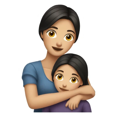 slavic mom and daughter hugging dark hair sticker