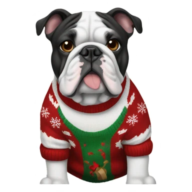 Black and white bulldog wearing Christmas sweater sticker