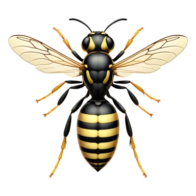 Beautiful and Majestic Wasp Portrait Emoji, Head and body rendered in serene repose with a gentle, confident smile, showcasing a refined, streamlined form with delicately patterned stripes and softly closed, focused eyes, Simplified yet exquisitely endearing features, highly detailed, glowing with a soft, drowsy radiance, high shine, relaxed and utterly noble, stylized with an air of regal insect elegance, soft glowing outline, capturing the essence of a beautiful and majestic wasp that embodies the refined power of nature! sticker