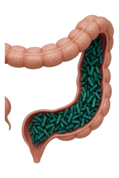batteri intestinali in un tratto di colon anatomico umano, iperrealistico 4k sticker