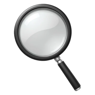 A 3D rendered magnifying glass, tilted right, frosted glass lens, in black and white, subtle shadows, background, high detail, cinematic lighting, app icon style

 sticker
