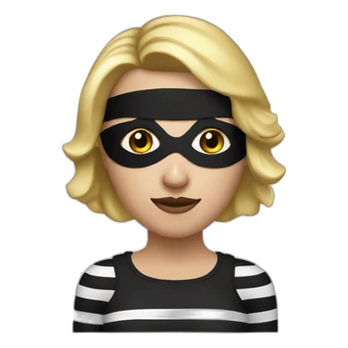bank robber blonde woman with black eye mask and striped tshirt sticker