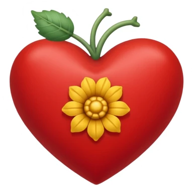 corazón rojo con una daga dentro de el, flores moradas alrededor  sticker