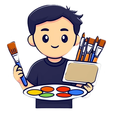 artist with palette and paintbrushes sticker