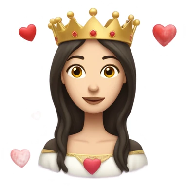 Caucasian long dark haired woman wearing a crown with hearts floating around her head sticker