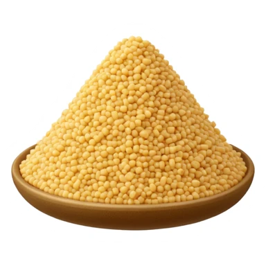 small mound or light scatter of medium-grain couscous, uniform pale golden beads, fine yet distinct texture, matte and slightly sandy, dry uncooked grains, soft lighting, subtle shadows, emoji scale sticker