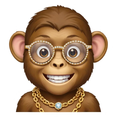 rich monkey (actual monkey, not human looking) with glasses smiling with diamond grillz and a bitcoin golden chain with diamond pearls sticker