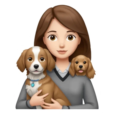 Girl with brown hair holding grey white and black golden retriever dog sticker