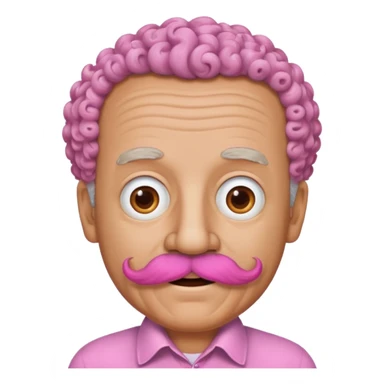 old guy with very curly short hair and big  pink mustache sticker