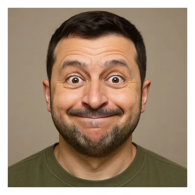 photorealistic emoji style portrait of Vladimir Zelensky with a slightly silly expression sticker