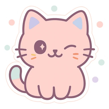 cute cat sticker, sly smiling, winking, kawaii style sticker