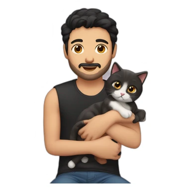 man with short beard hazel eyes and black hair with cat on lap sticker