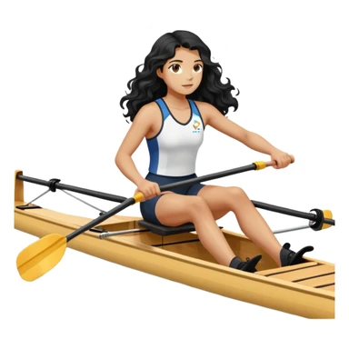 girl with long black wavy hair rowing in Olympic rowing sport, side view sticker