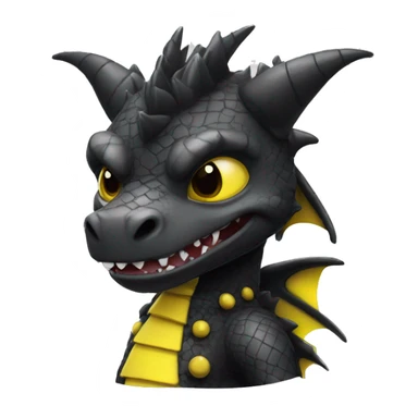 Black dragon dressed in punk clothes with chequer black and white markings and yellow caution tape  sticker
