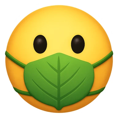 yellow face with green leaf mask emoji, digital illustration sticker