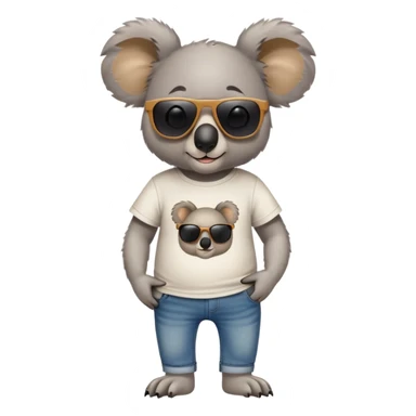 anthropomorphised koala in a 'Go' t-shirt and jeans with dark sunglasses walking upright, relaxed pose sticker