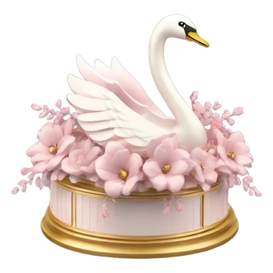 3d isometric swan music box soft pink flowers  sticker