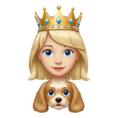 simple Blonde girl with bangs and blue eyes, and a simple crown. giving cockerspaniel energy head only sticker