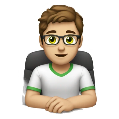 white software engineer, with brown hair, brown and green eyes, programming on a computer sticker