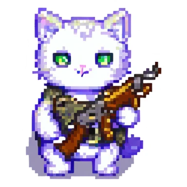 pixel art little cat holding a gun sticker