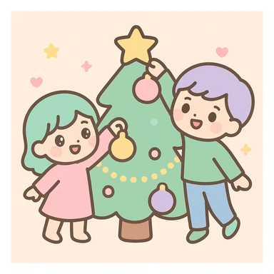 people decorating a Christmas tree sticker