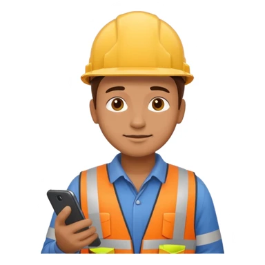 create an realistic emoji image of an construction worker typing on the phone sticker