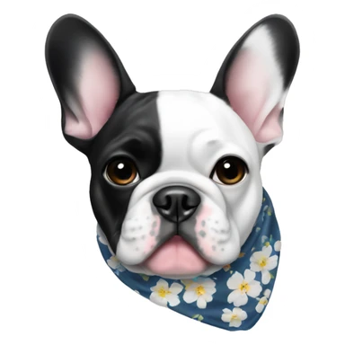 Black and white French bulldog with a floral bandana sticker