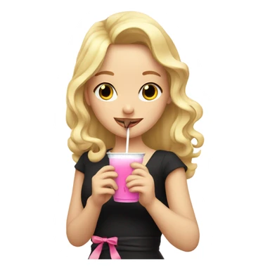 Blonde girl with black ribbon drinking from Pink stanley  sticker