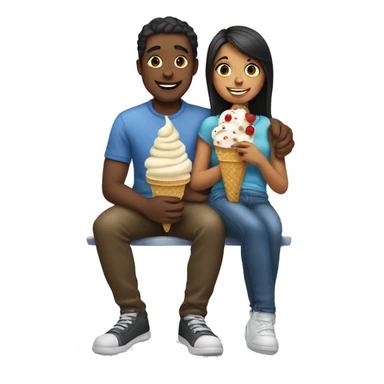 Girl sitting on guys lap eating ice cream together  sticker