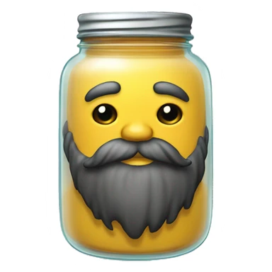 Anthropomorphic glass jar with beard sticker