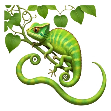 cinematic-chameleon-realistic-full-body-climbing-emoji,-slender-body-gripping-a-twisting-vine-with-prehensile-feet,-scaly-green-skin-shifting-shades-with-its-environment,-large-bulging-eyes-rotating-independently,-delicate-coiled-tail-curling-behind,-long-tongue-slightly-protruding-as-if-ready-to-strike,-simplified-yet-realistic-focused-features,-highly-detailed,-glowing-with-an-ethereal-forest-light sticker