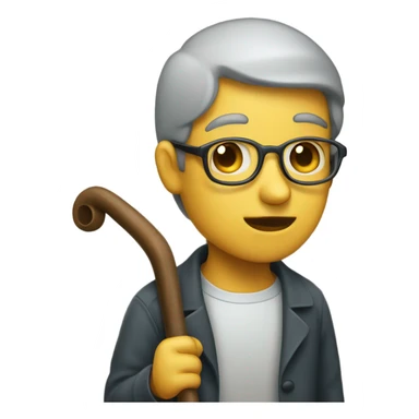 a blind person looking to the right, with a cane in hand, neutral facial expression sticker