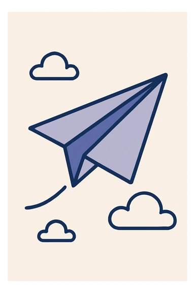a paper airplane with a trail, flat blue illustration style sticker