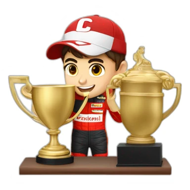 Charles Leclerc avec un trophee sticker