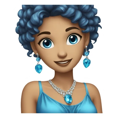 girl with earrings and jewelry, Eroupean, waters, blue dress happy blue eyes, sticker