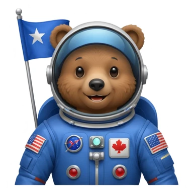 black bear in space suit, holding blue rectangle flag sticker